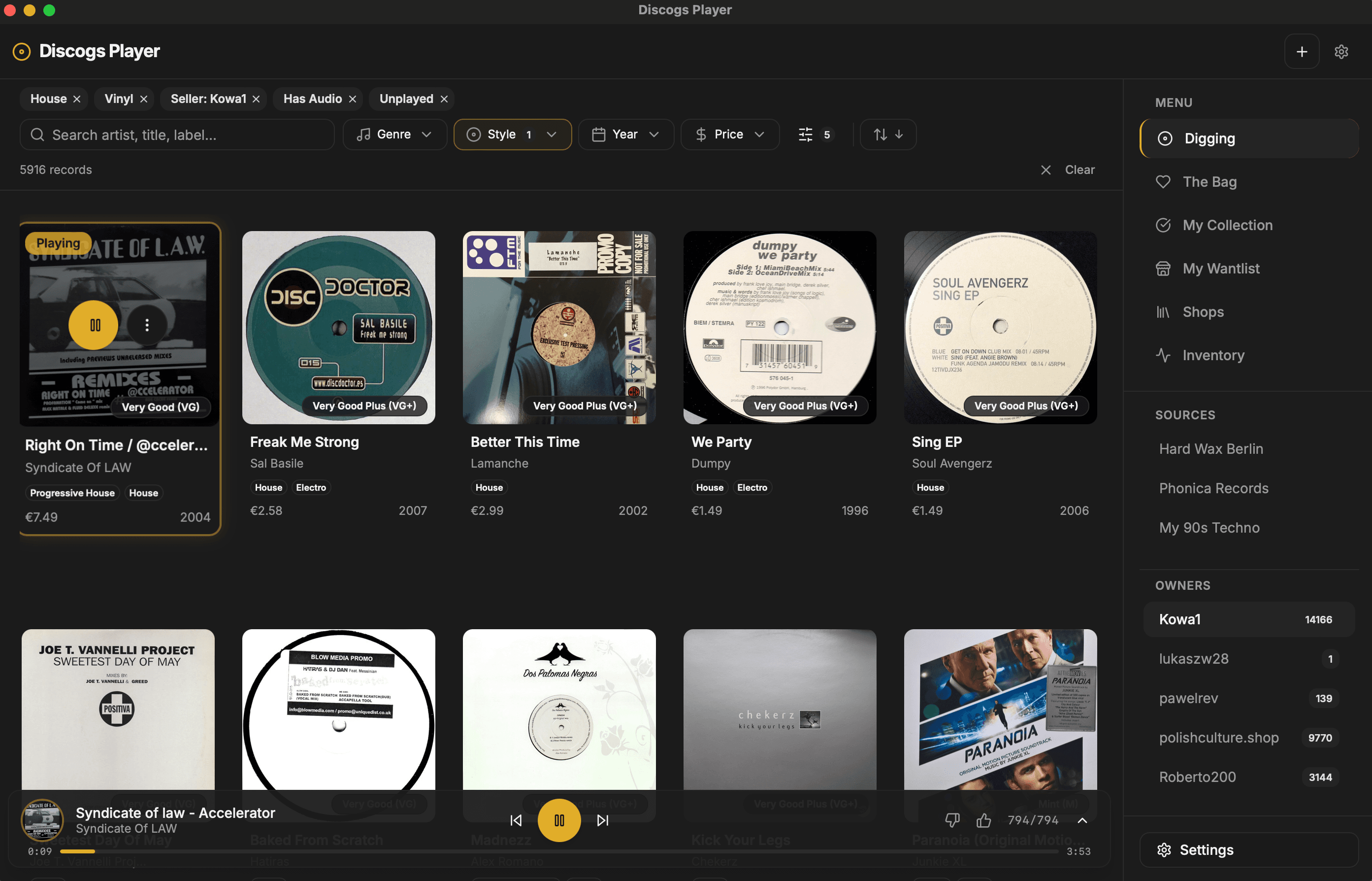 Discogs Player app interface